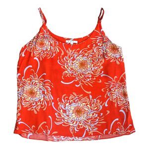Cabi Womens Blouse Tank Top Orange Floral Rayon Strappy Shoulders Sleeveless LRG